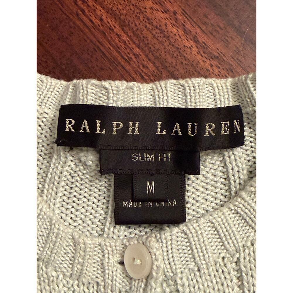 Ralph Lauren Black Label Light Green Cable-knit Slim Fit Cotton Cardigan Size M - Picture 3 of 7